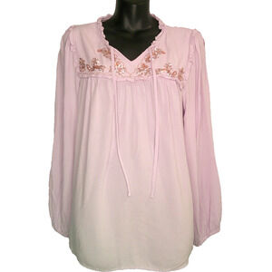 Lauren Conrad -Lilac-Sequin Yoke Long Sleeve Women's 0X Blouse 100% Rayon